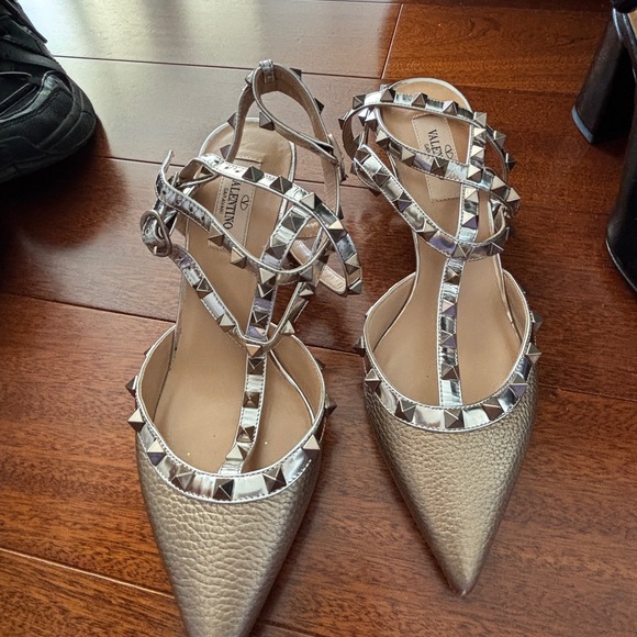 Valentino Metallic Gold Studded Heels - Picture 2 of 6